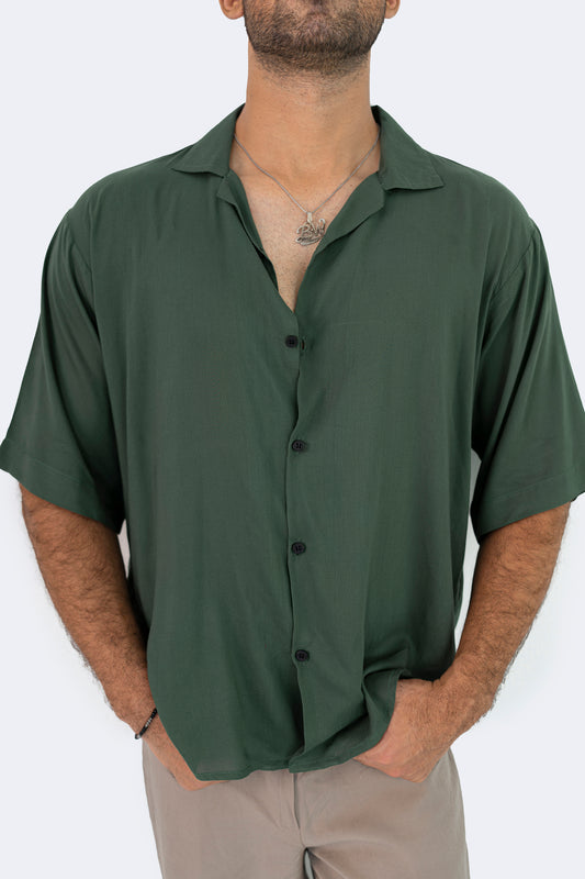 Olive Green Texture Oversized Shirt