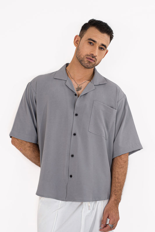 Grey Crepe Oversized Shirt