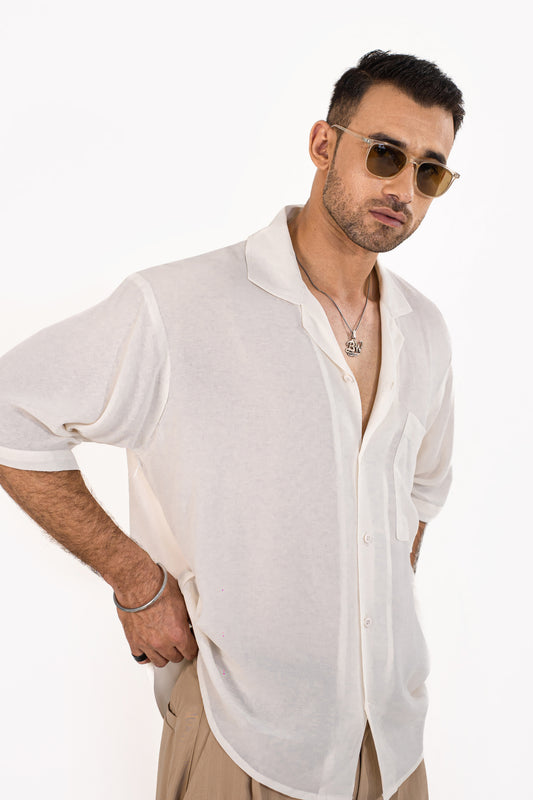 White Crepe Oversized Shirt