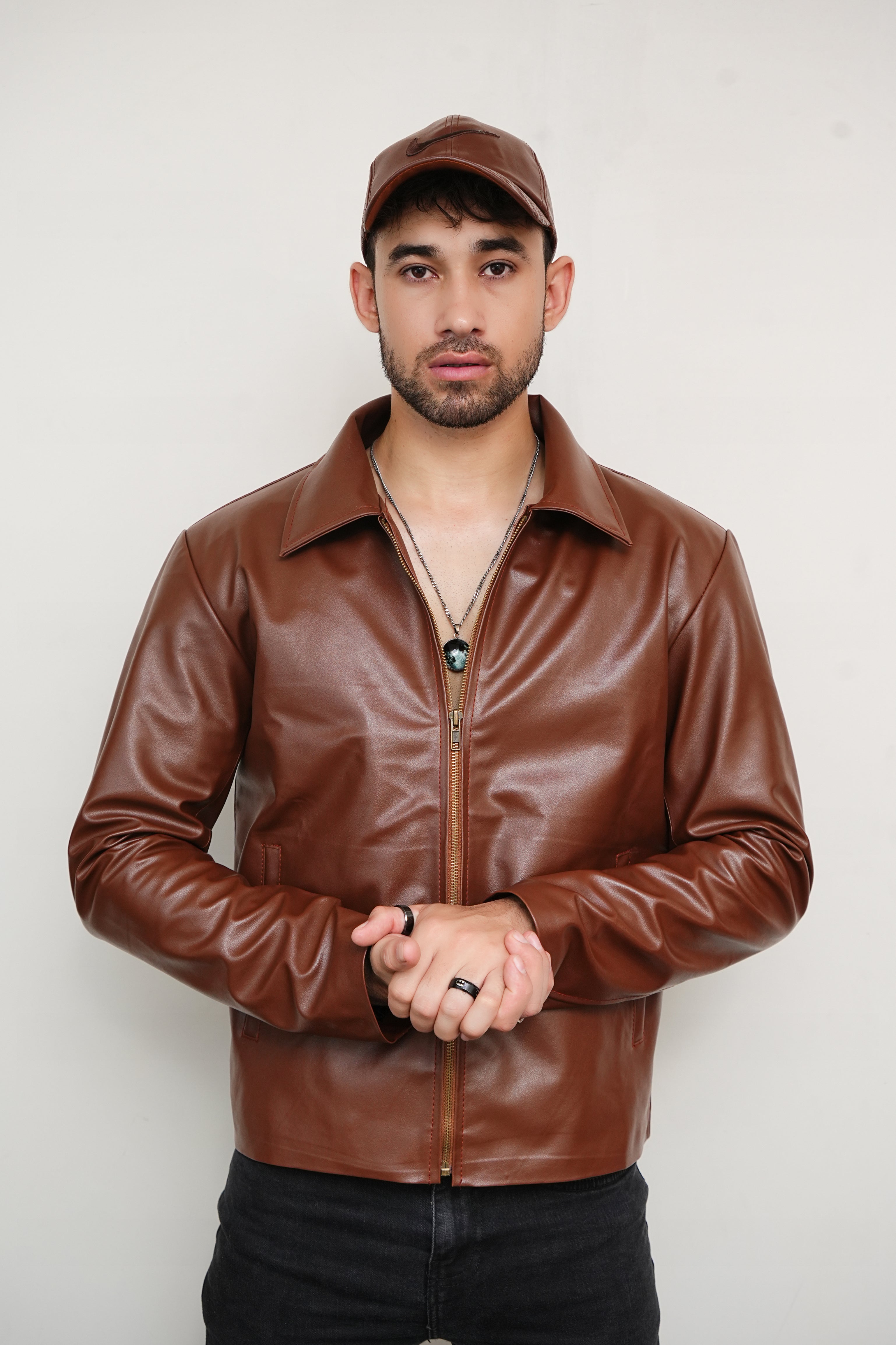 Stylish Zipper Faue Leather Jacket Jacket
