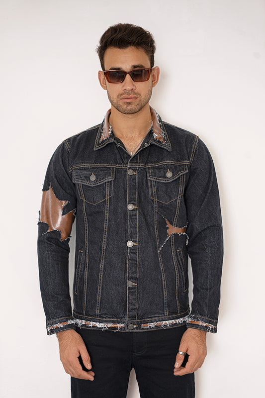 Leather Remix Denim Jacket