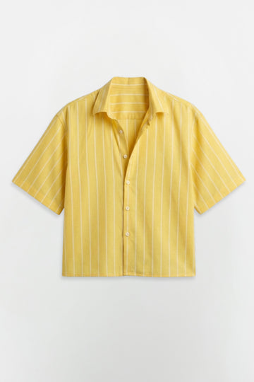SOLÉA Lemon Striped Cropped Shirt - Half sleeves