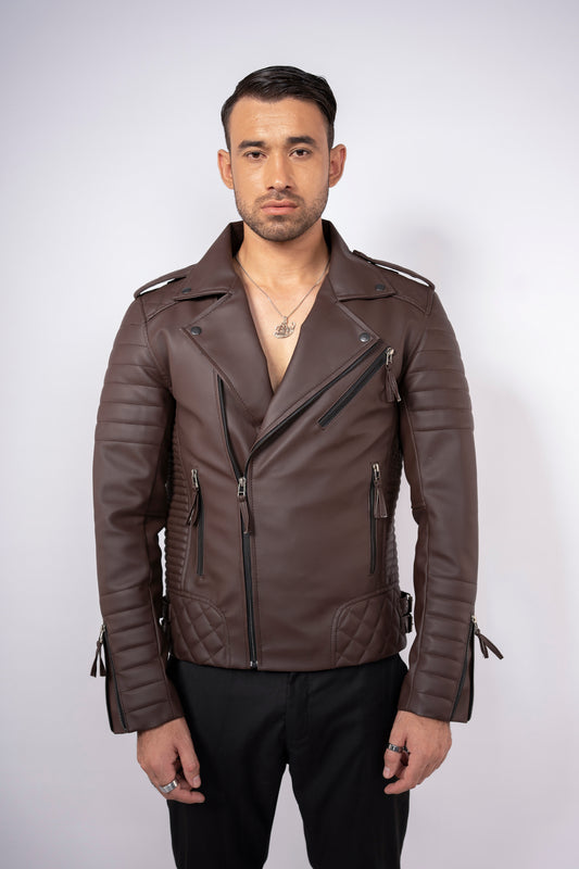 Burnt Quilted Faux Leather Jacket