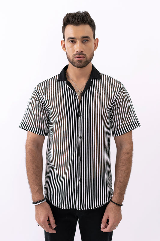 Sleek Striped Crochet Shirt