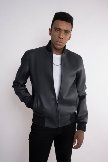 Basic Ribbed Edge Faux Leather Jacket