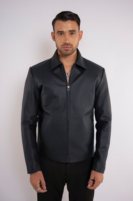 Black Zipper Basic Faux Leather Jacket