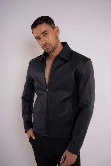 Black Zipper Basic Faux Leather Jacket