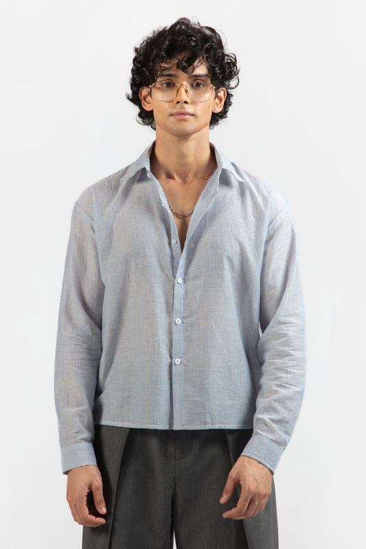 SOLÉA Blue Striped Cropped Shirt