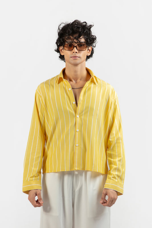 SOLÉA Lemon Striped Cropped Shirt - Full sleeves