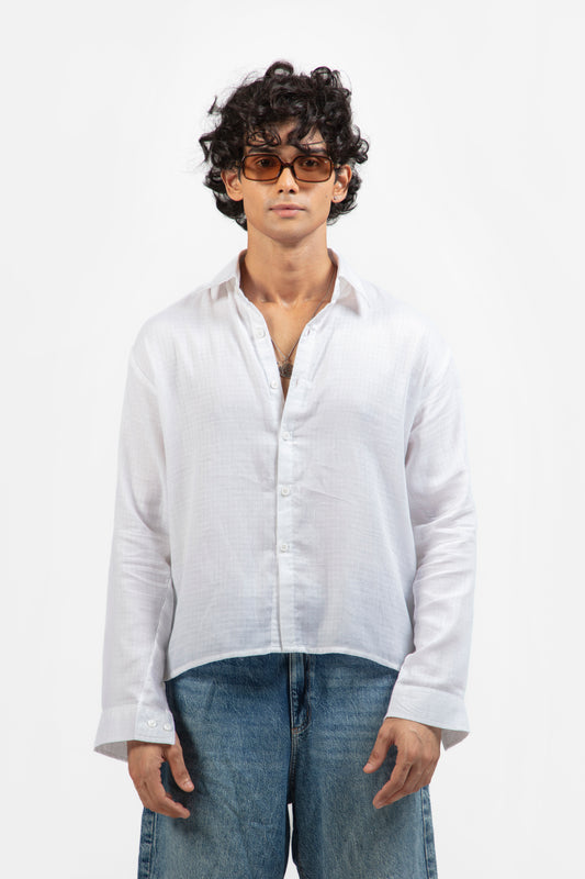 SOLÉA White Textured Cropped Shirt