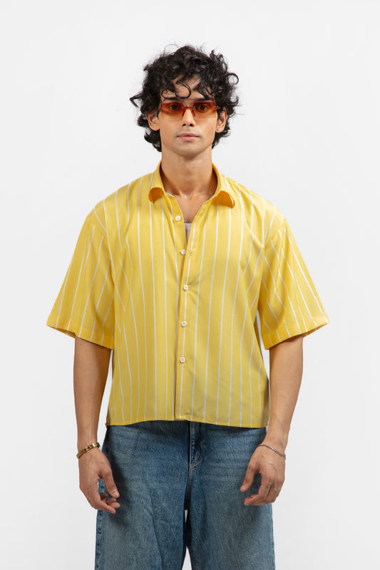 SOLÉA Lemon Striped Cropped Shirt - Half sleeves