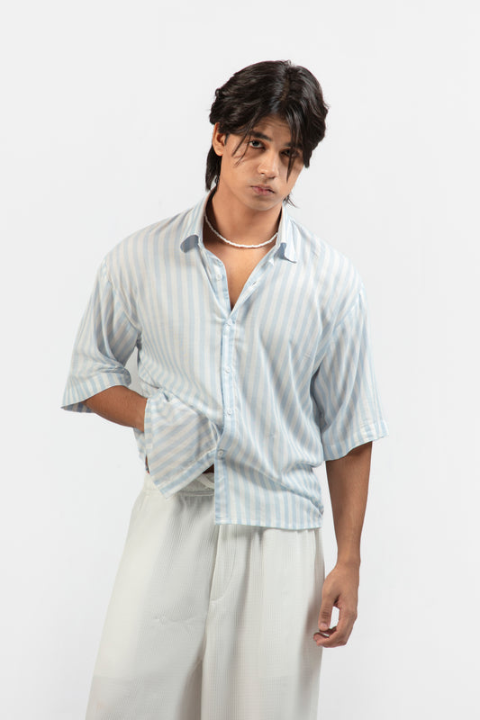SOLÉA Sea Striped Cropped Shirt - Half Sleeves