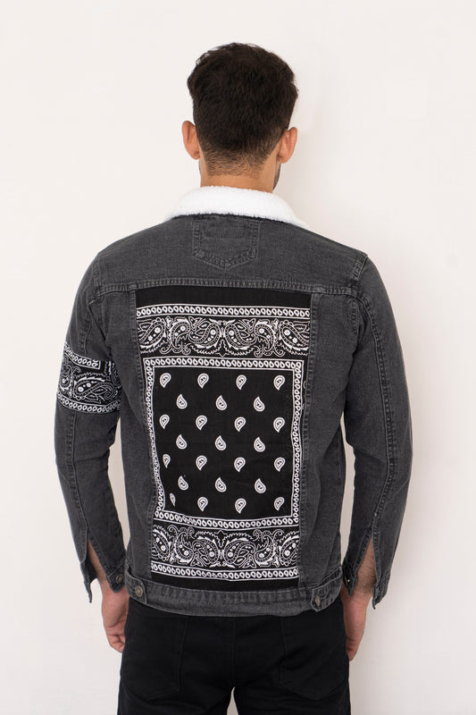 Grey Bandana Denim Jacket