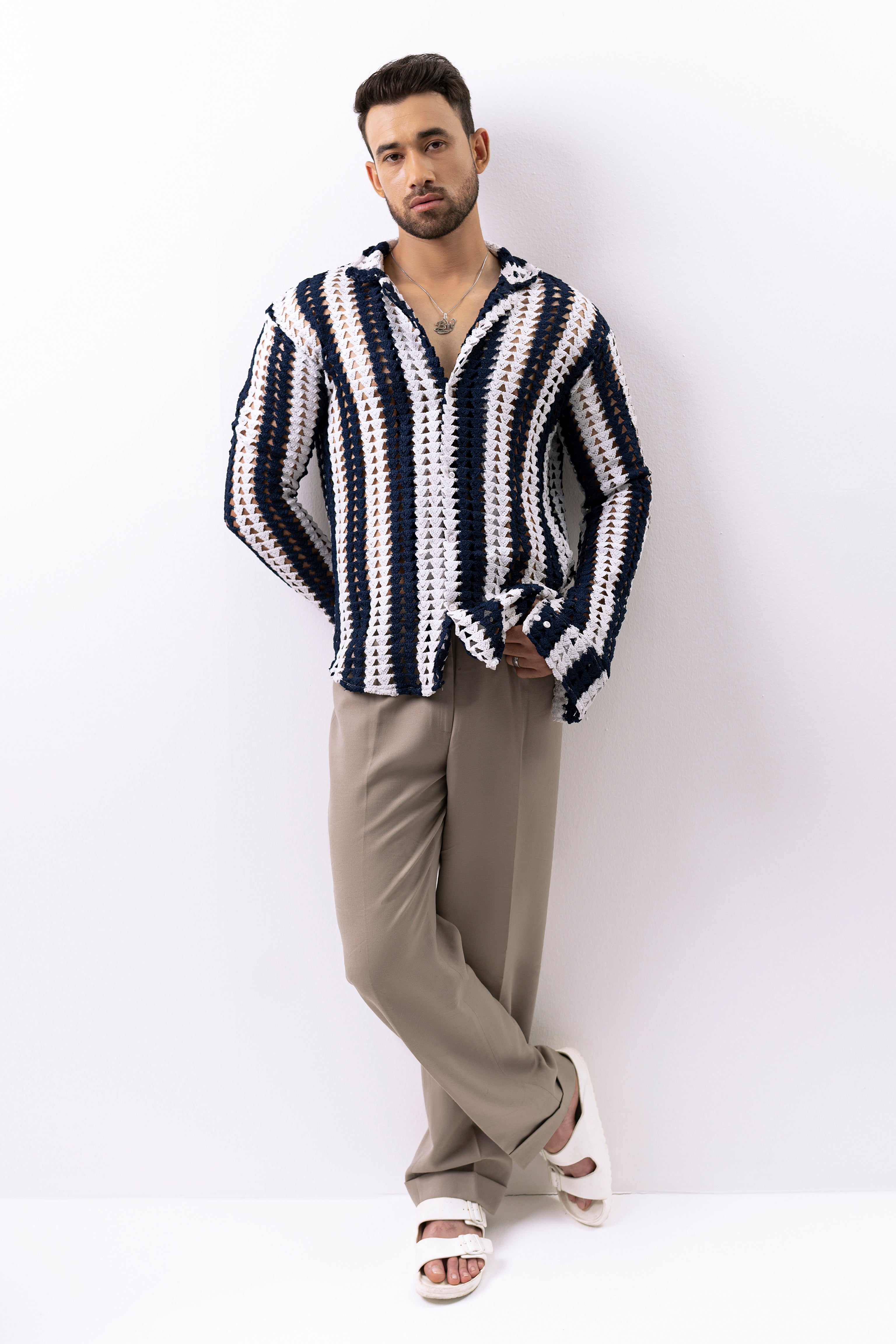 STRIPE CROCHET SHIRT - BLACK – Evisen Skateboards ゑ