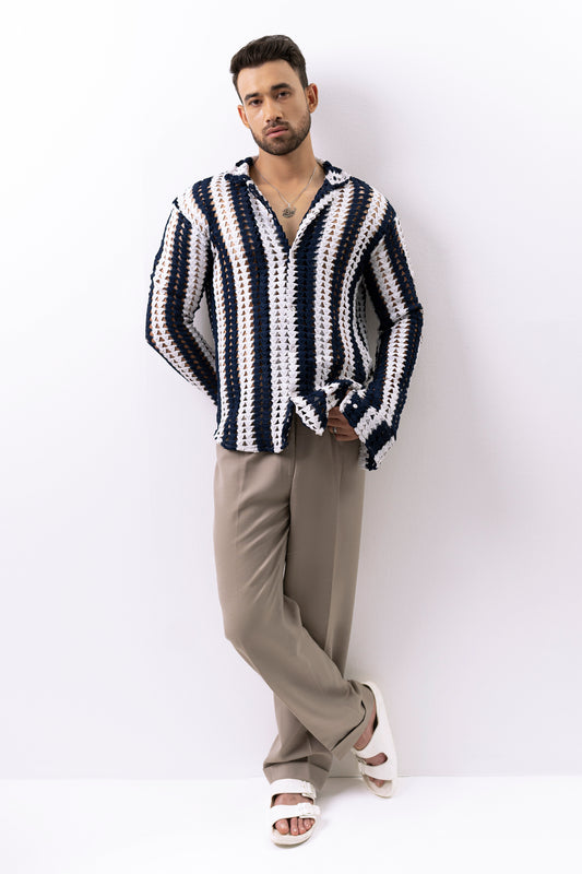 Textured Stripe Crochet Shirt