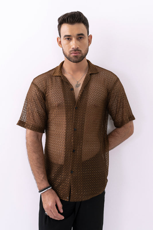 Cocoa Brown Crochet Shirt