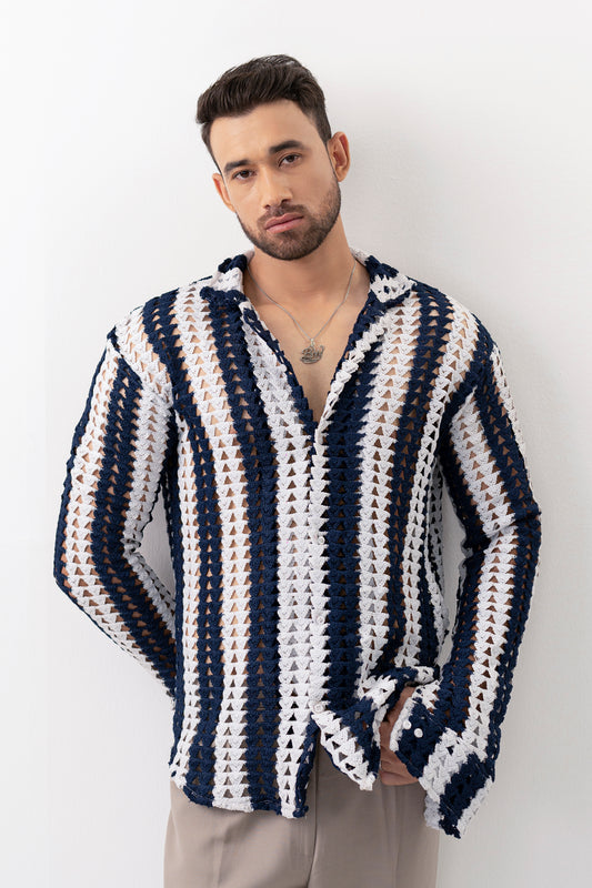 Textured Stripe Crochet Shirt