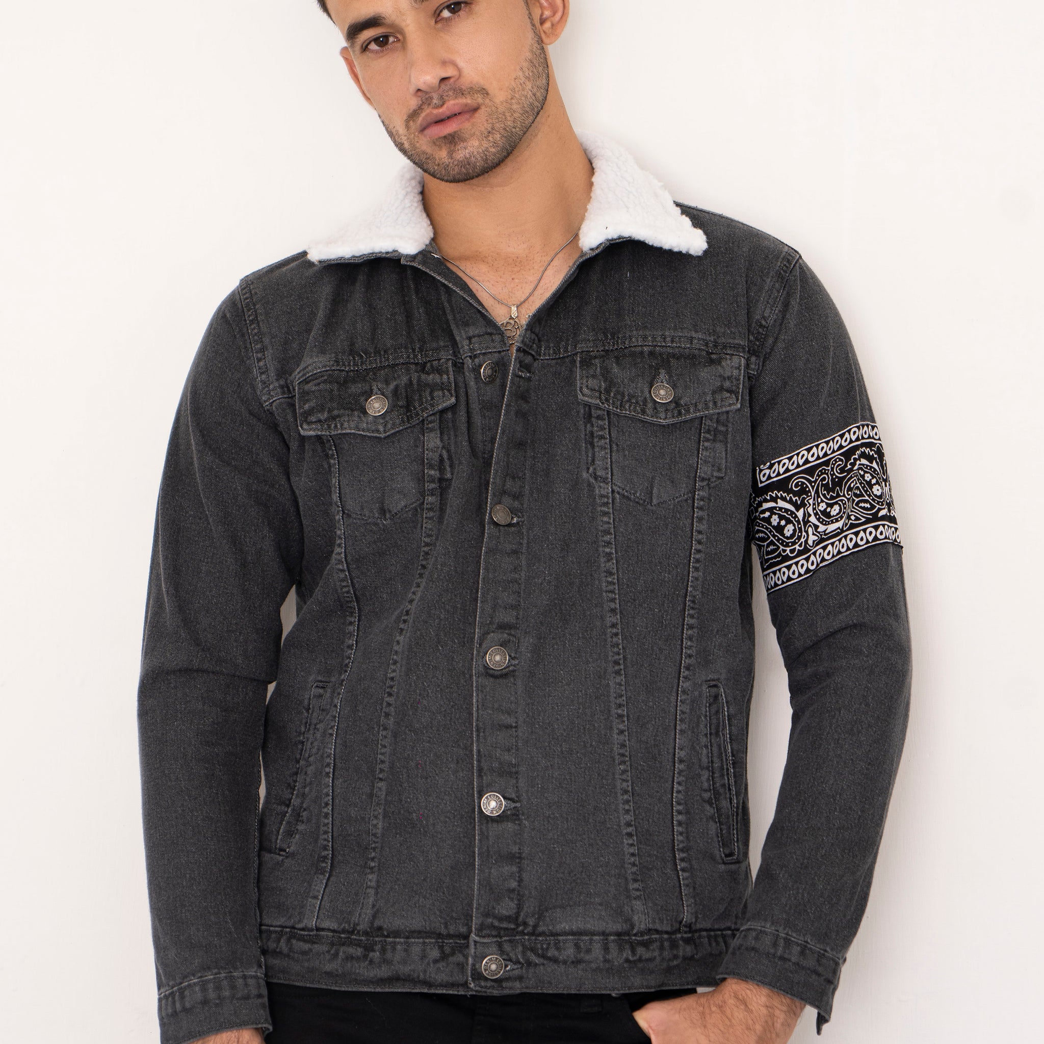 Grey Bandana Denim Jacket