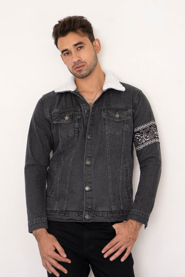 Grey Bandana Denim Jacket