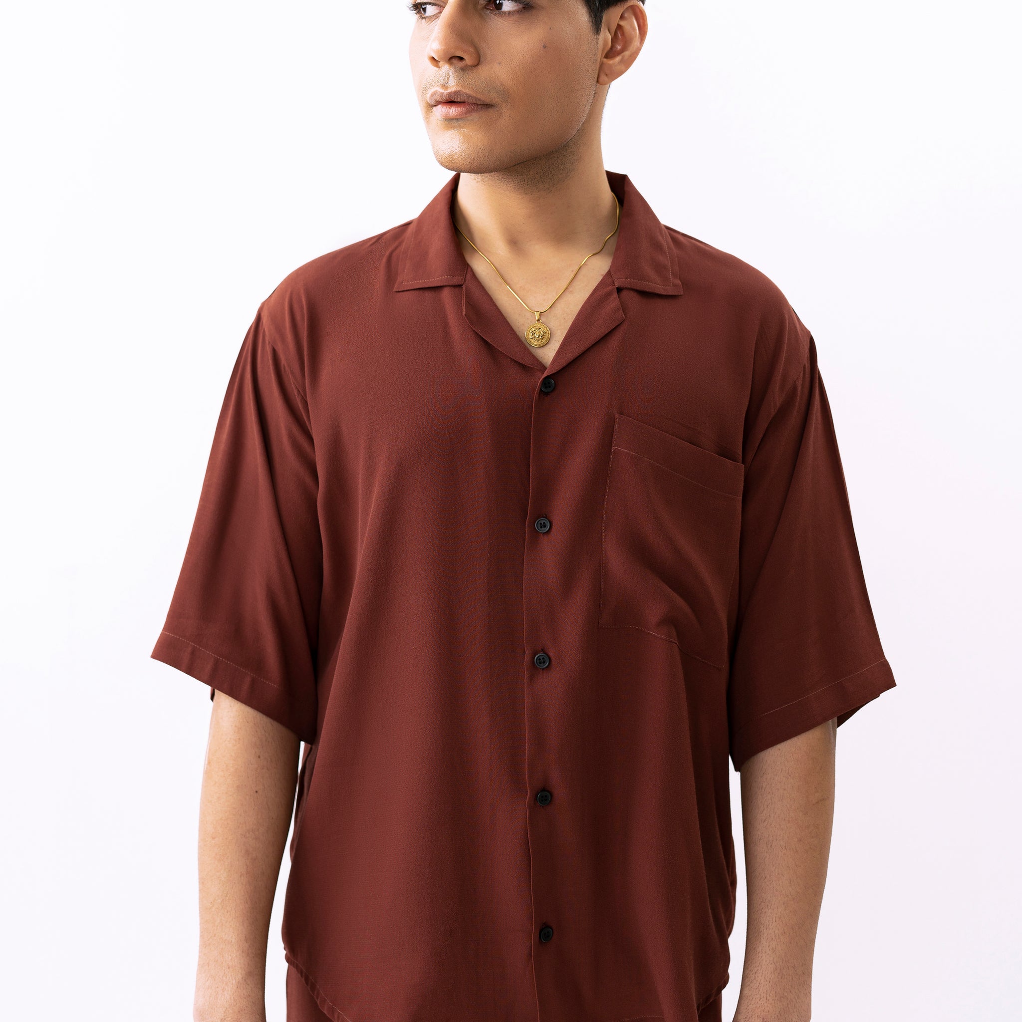 Brown Crepe Oversized Shirt