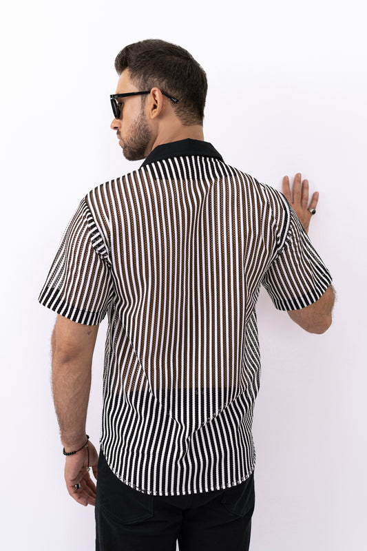 Sleek Striped Crochet Shirt