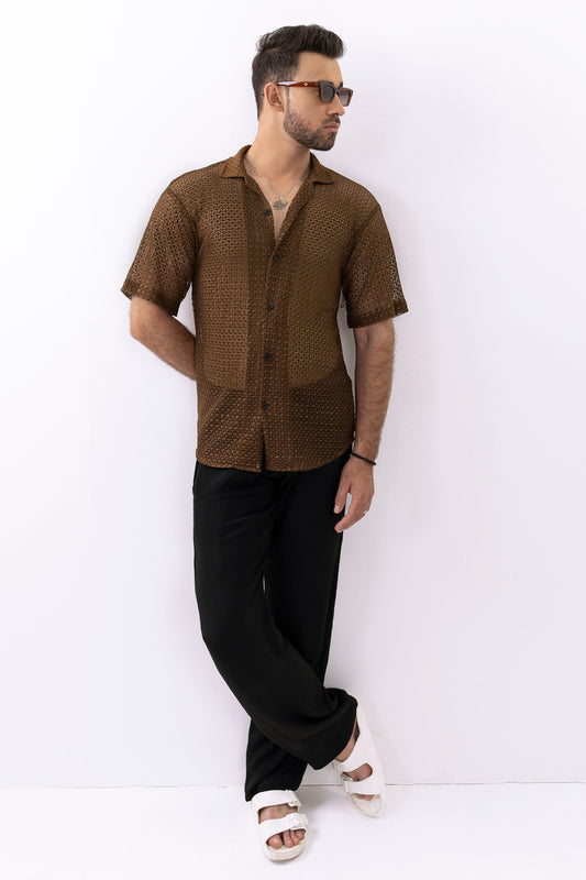 Cocoa Brown Crochet Shirt