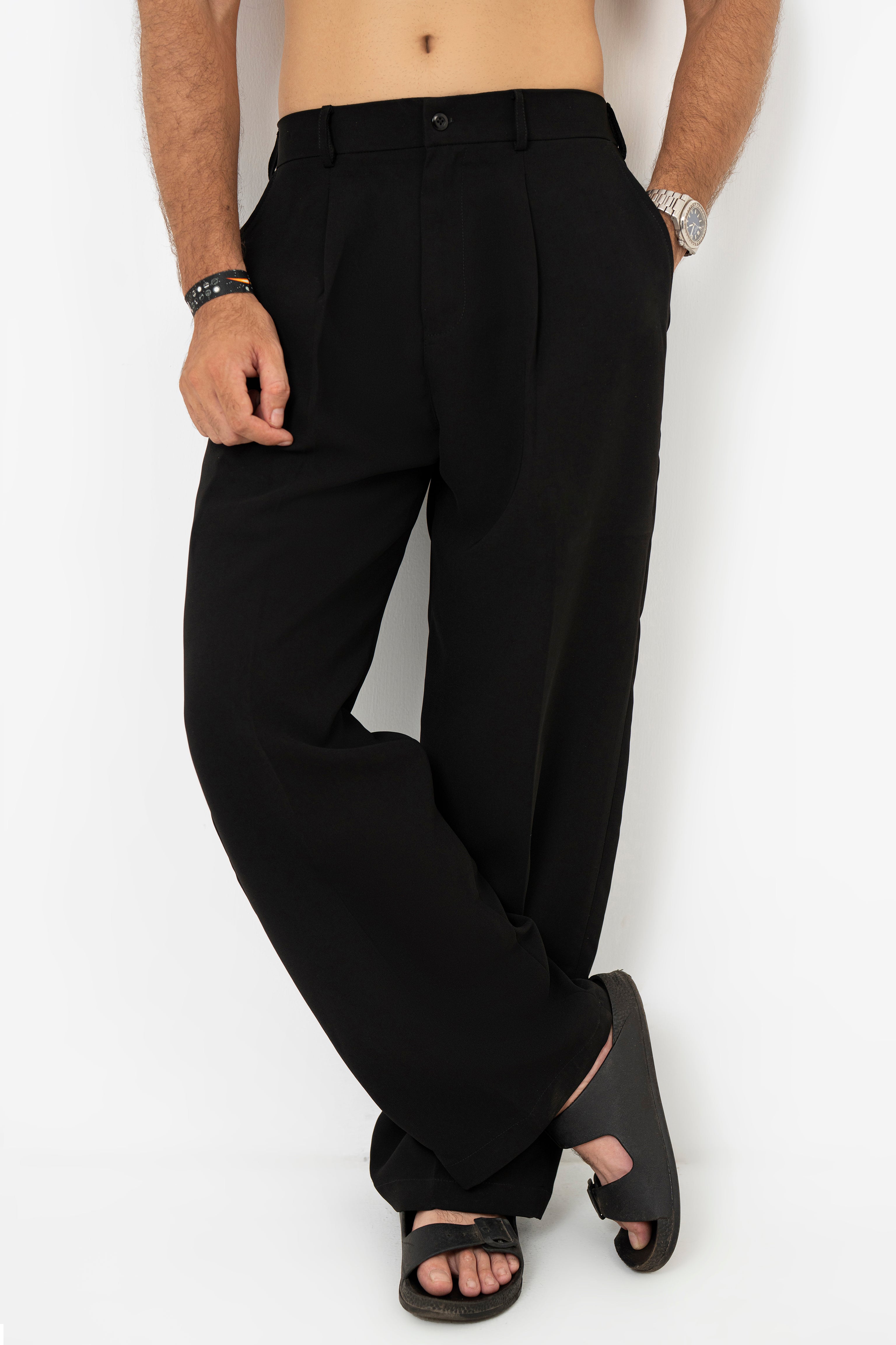 Pantalon Homme Regular Fit Pleated Formal - Noir (Black) W36/L34