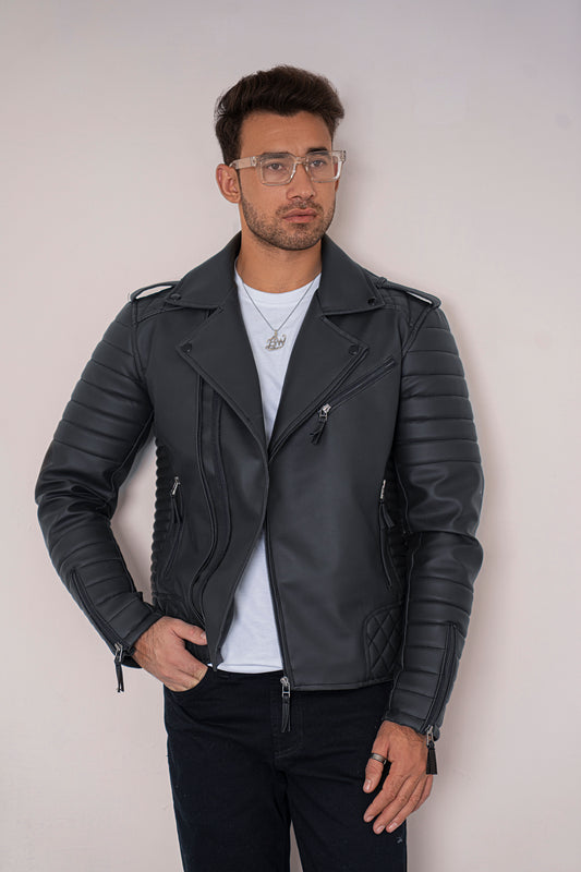 Black Quilted Faux Leather Jacket