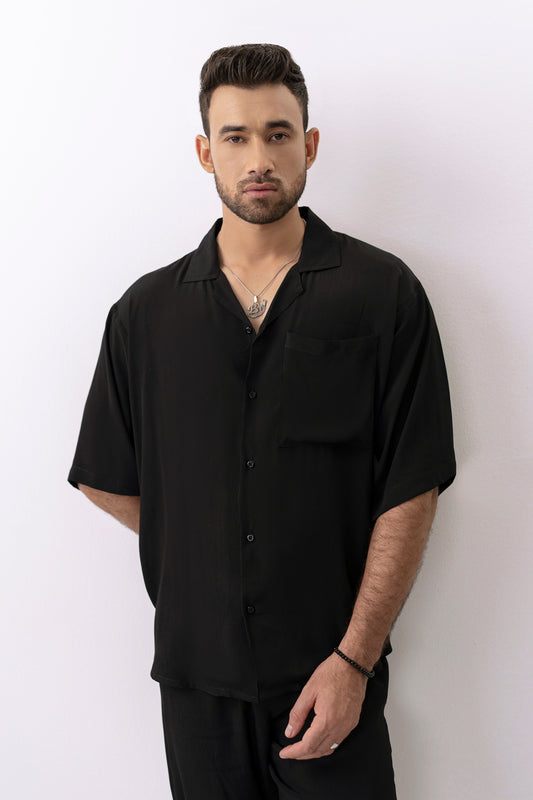 Charcoal Crepe Black Oversized Shirt