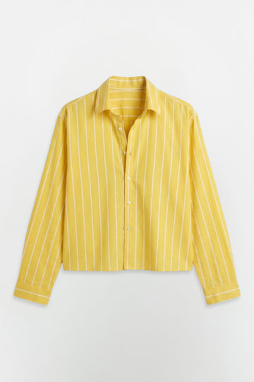 SOLÉA Lemon Striped Cropped Shirt - Full sleeves