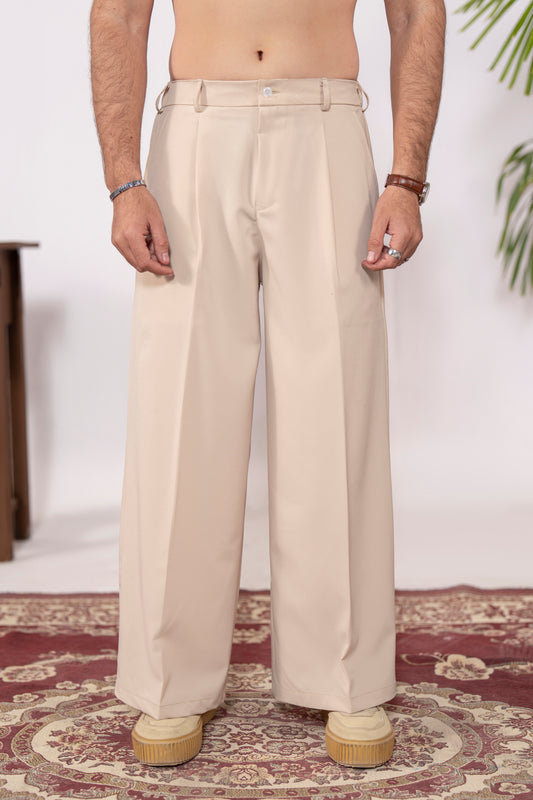 Sandy Beige Baggy Pleated Pants