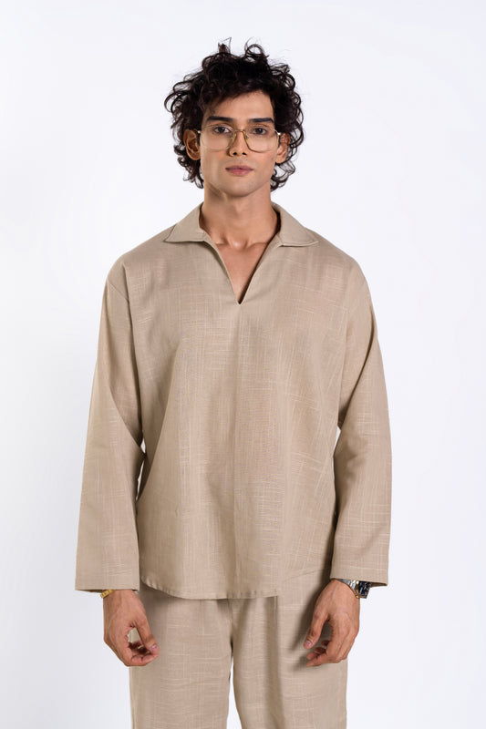 Sand Beige Irish Linen Pullover Co Ord Set