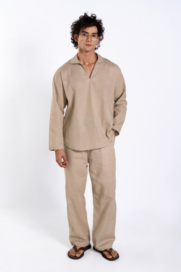 Sand Beige Irish Linen Pullover Co Ord Set