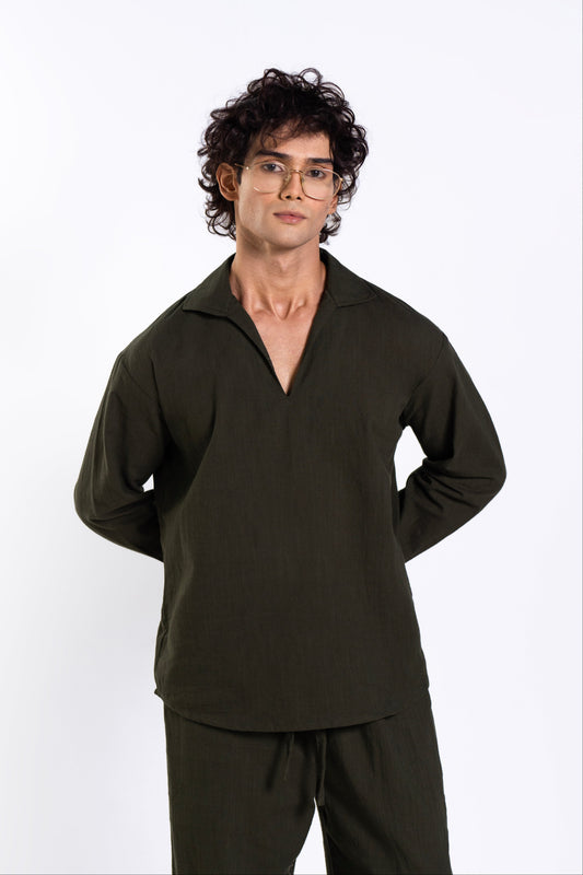 Olive Green Irish Linen Pullover Co Ord Set