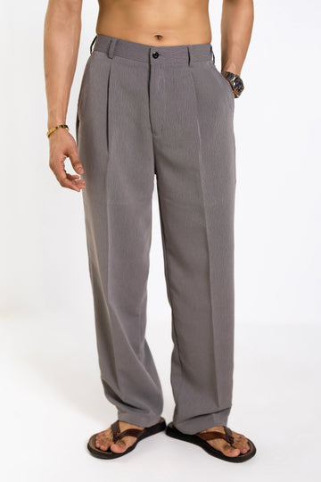 Grey Linea Textured Pleated Pants