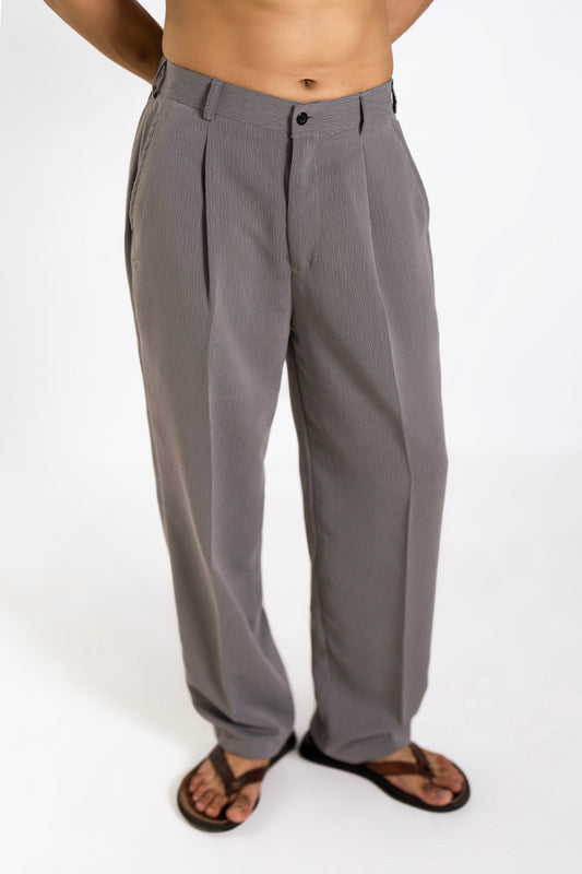 Grey Linea Textured Pleated Pants