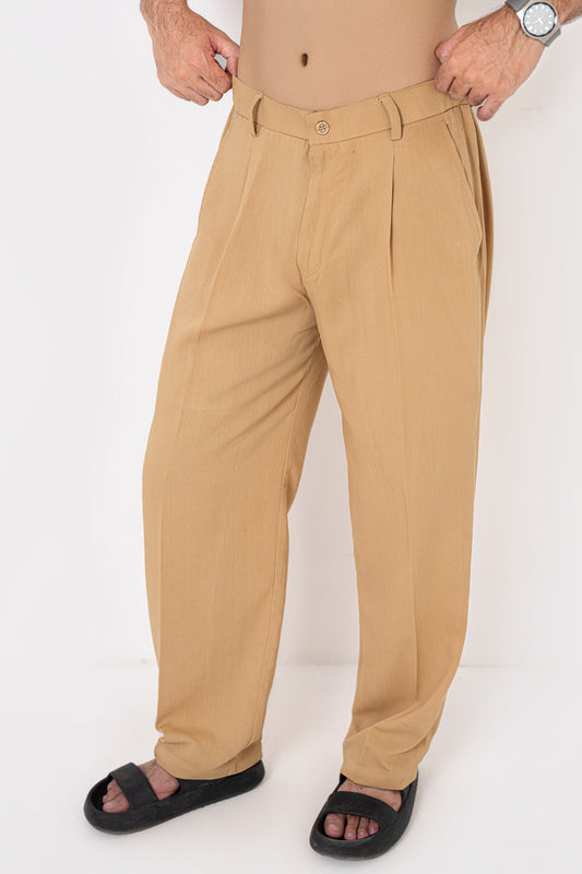 Latte Textured Pleated Pants