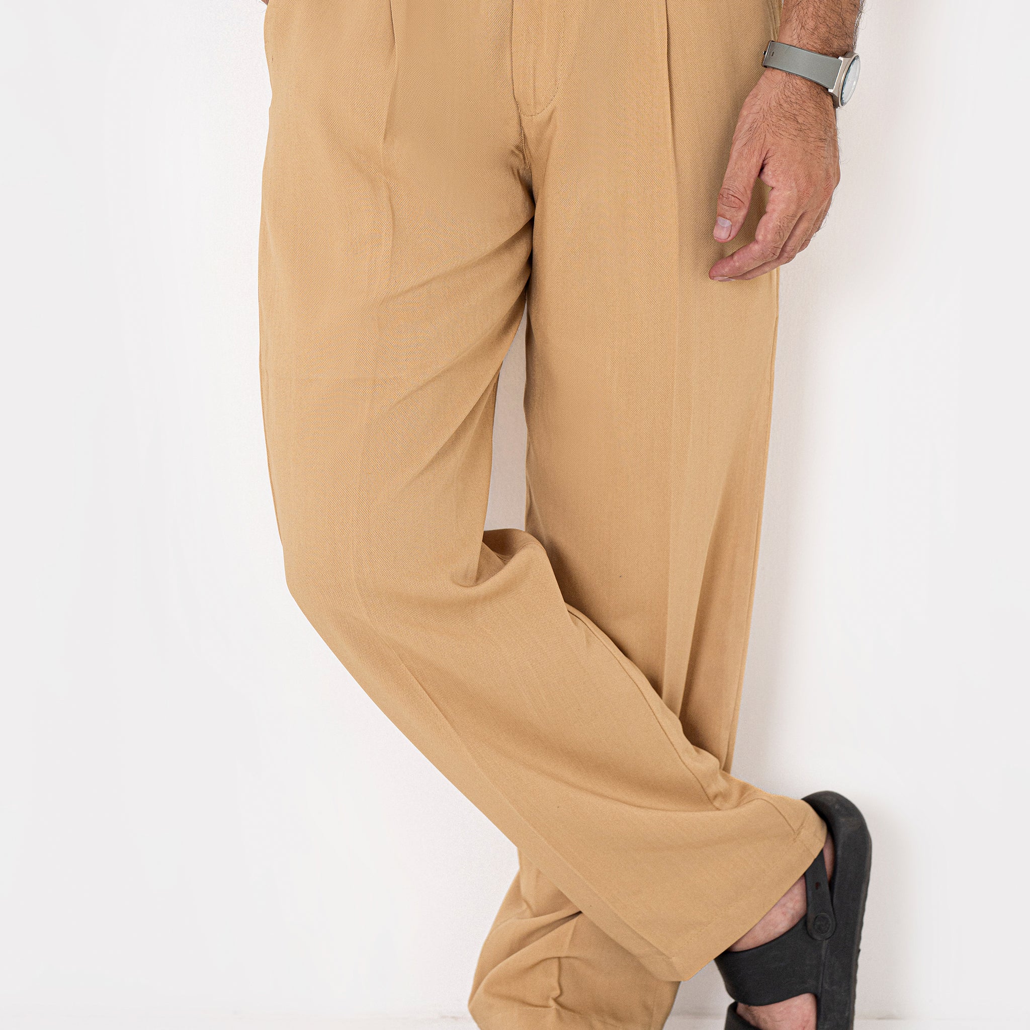 Latte Textured Pleated Pants
