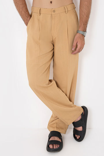 Latte Textured Pleated Pants