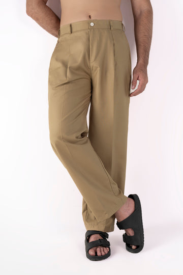 Textured Khaki Pleated Pants