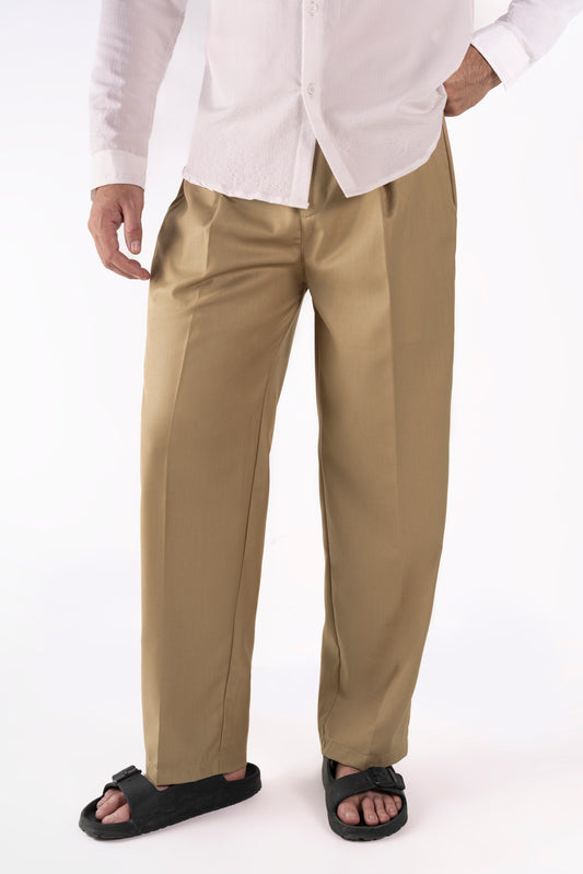 Textured Khaki Pleated Pants