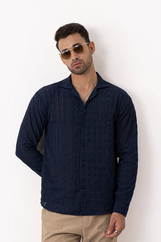 Vega Blue Textured Shirt