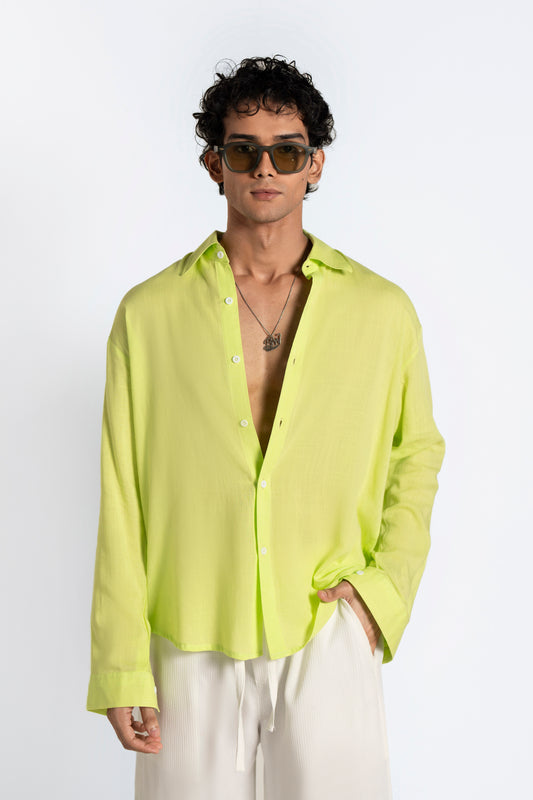 SOLÉA Lime Irish Linen Oversized Shirt