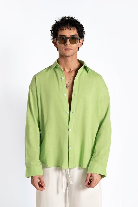 SOLÉA Green Irish Linen Oversized Shirt