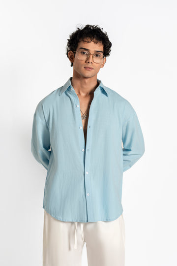 SOLÉA Sky Blue Irish Linen Oversized Shirt