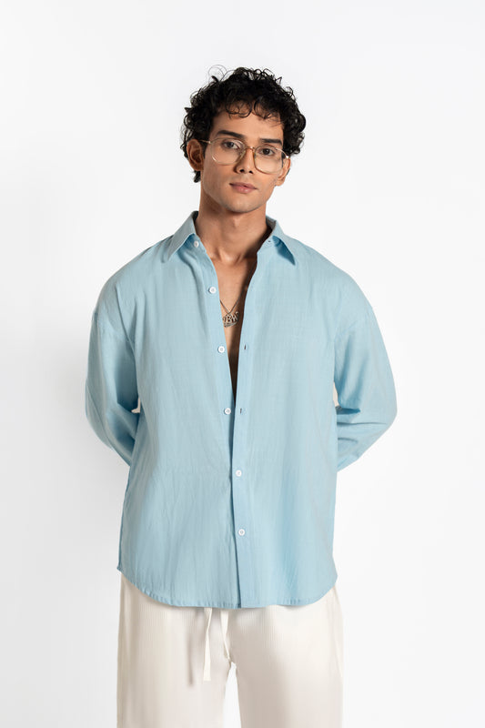 SOLÉA Sky Blue Irish Linen Oversized Shirt