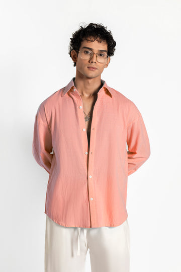 SOLÉA Pink Irish Linen Oversized Shirt