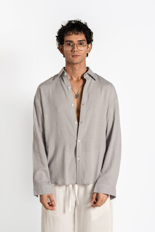 SOLÉA Grey Irish Linen Oversized Shirt