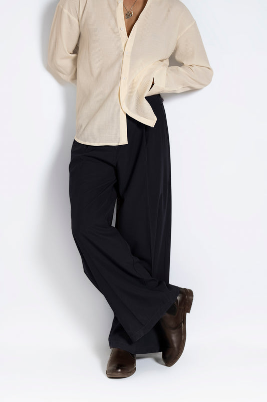 Navy Baggy Pleated Pants