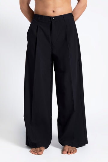 Navy Baggy Pleated Pants